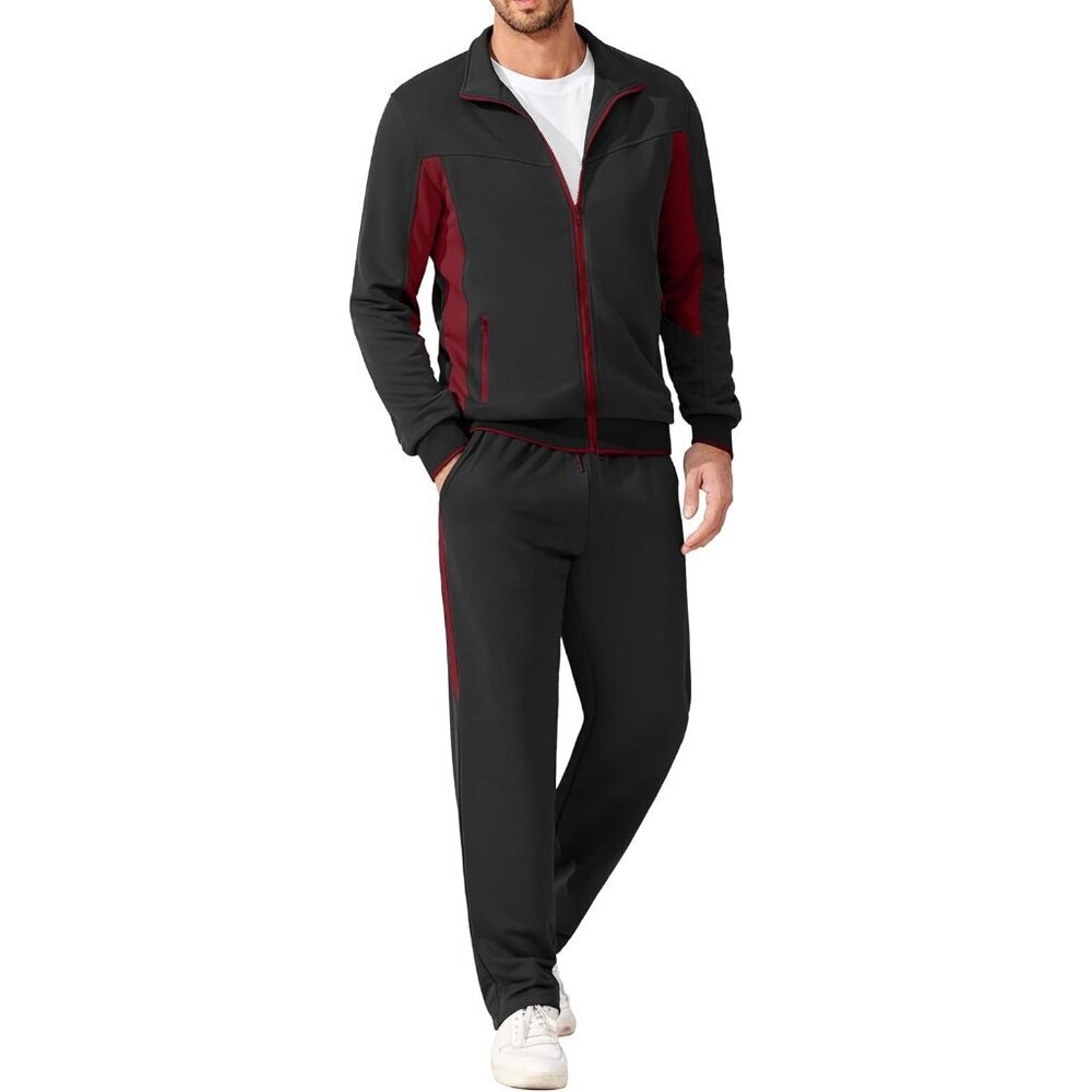 Men's Tracksuits 2 Piece Athletic Track Suit Jogging Running Sweatsuit Black Red